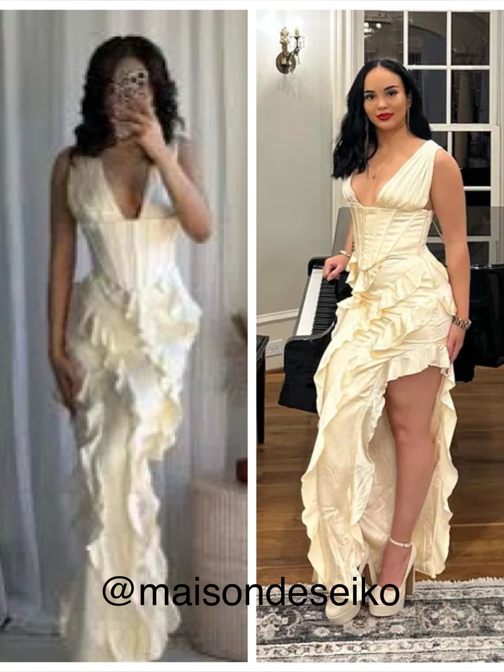 NEW Oh Polly Maxi Dress Ivory Satin Corset Ambrosia Ruffle size 2